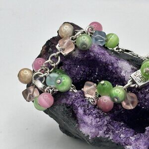 Brighton Mimosa Silver Plated Charm Bracelet Pastel Beads Floral Links